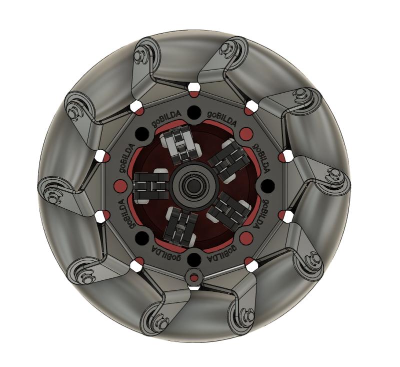 Detailed CAD view of the mecanum roller locking mechanism